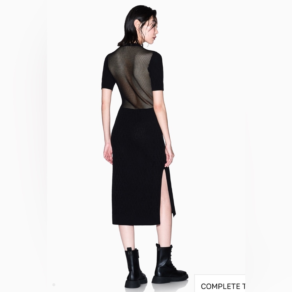 Armani Exchange Longuette Dress Allover Jacquard LOGO Sheer Back Sz XL, NWT $190